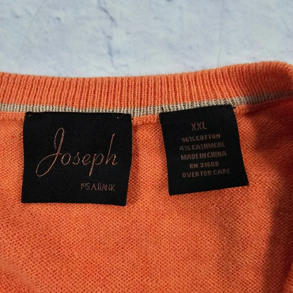 Joseph A Bank Sweater Mens XXL Orange Cotton Cashmere V-Neck Pullover - Picture 7 of 10
